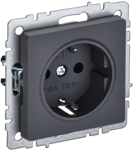 Розетка с заземлением без рамки IEK Brite РС11-1-0-БрГ 1-м. графит фото Розетка с заземлением без рамки IEK Brite РС11-1-0-БрГ 1-м. графит картинка